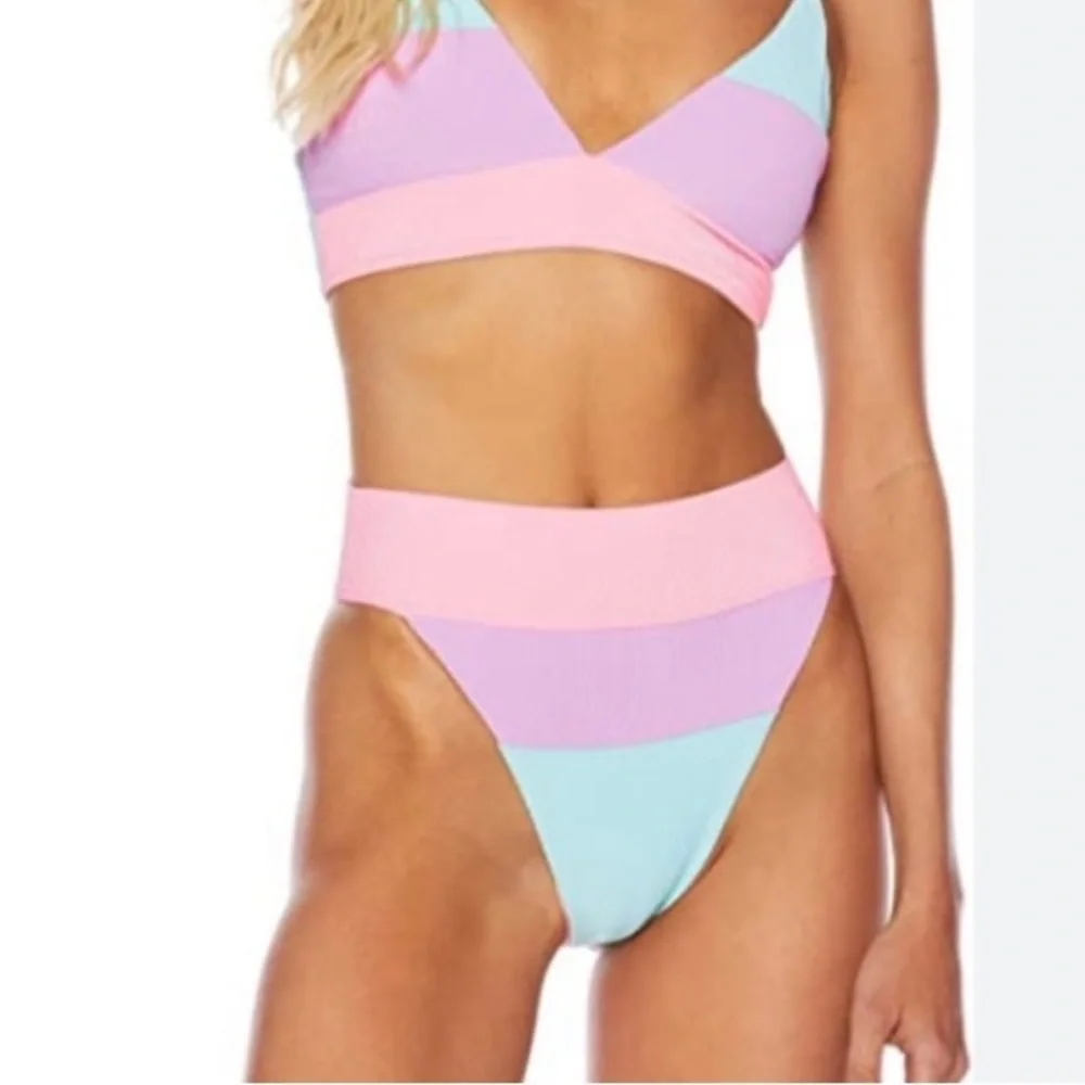 NWOT Beach Riot rizza colorblock bikini bottom pastel blue pink purple 12573